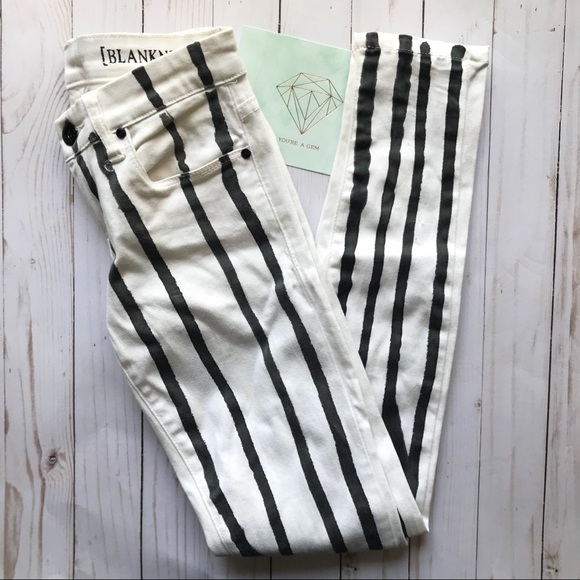 Blank NYC Denim - BLANKNYC White Black Striped Skinny Denim Pants